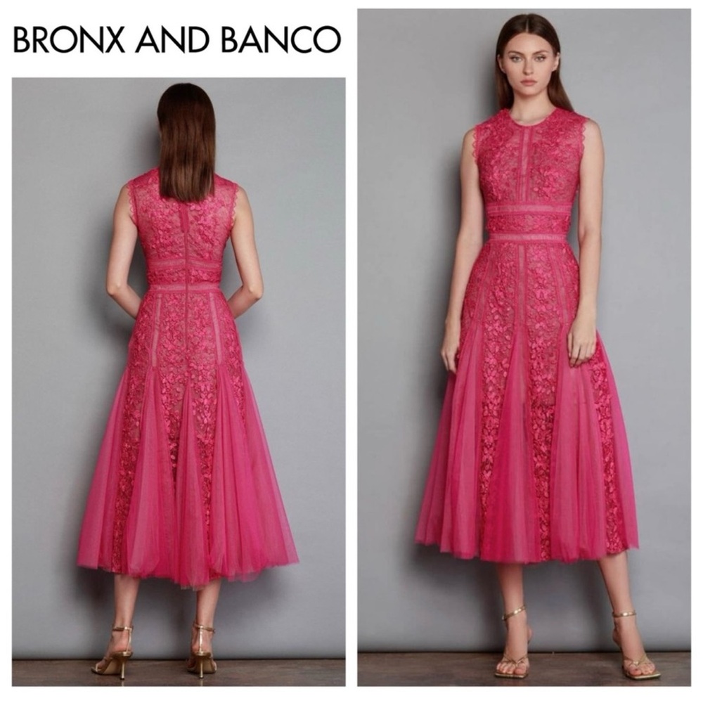 Bronx and Banco Fuchsia Lace Midi Dress